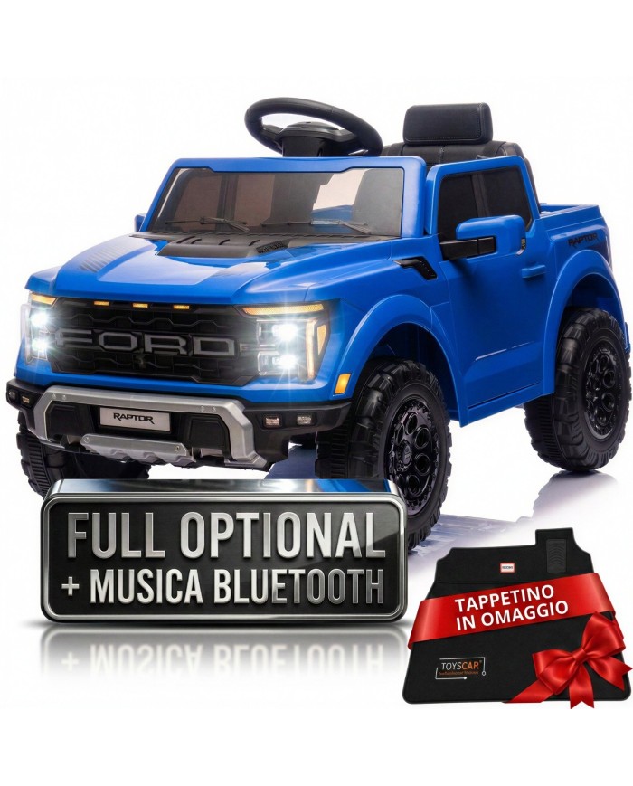 Auto Elettrica Bambini Ford Raptor 12V con Telecomando Porte Apribili, Bluetooth Luci LED e TAPPETINI Inclusi (Blue)