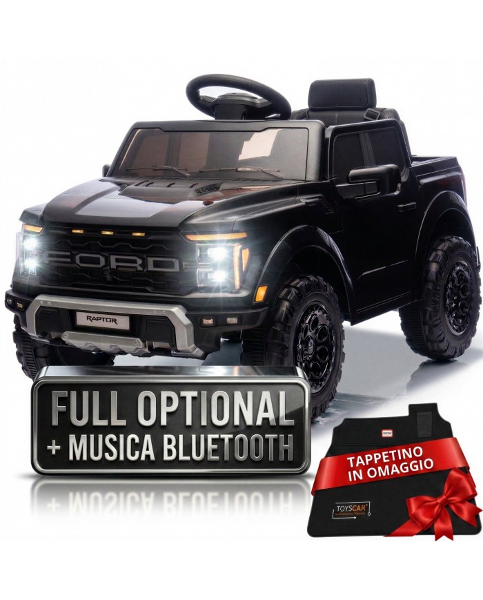 Auto Elettrica Bambini Ford Raptor 12V con Telecomando Porte Apribili, Bluetooth Luci LED e TAPPETINI Inclusi (Black)