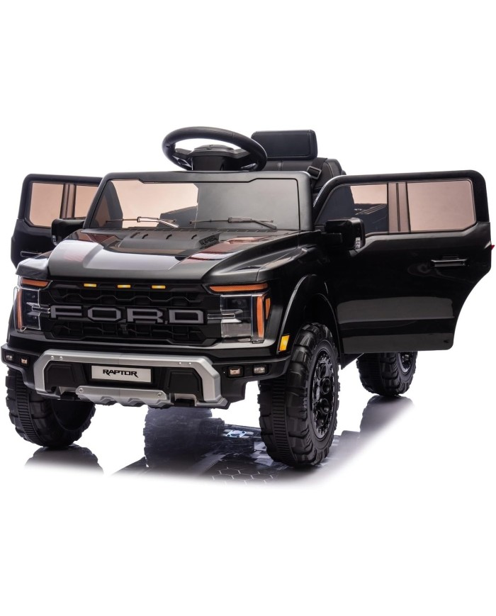 Auto Elettrica Bambini Ford Raptor 12V con Telecomando Porte Apribili, Bluetooth Luci LED e TAPPETINI Inclusi (Black)