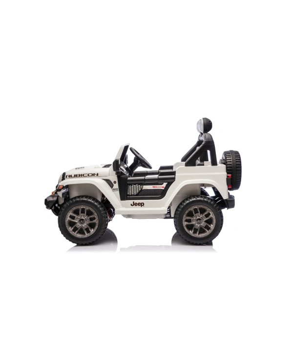 Auto Macchina Elettrica NEW Jeep Wrangler Rubicon 12V per Bambini porte apribili Con telecomando Full accessori Tappetini Bianca