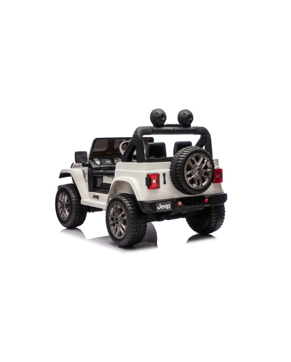 Auto Macchina Elettrica NEW Jeep Wrangler Rubicon 12V per Bambini porte apribili Con telecomando Full accessori Tappetini Bianca