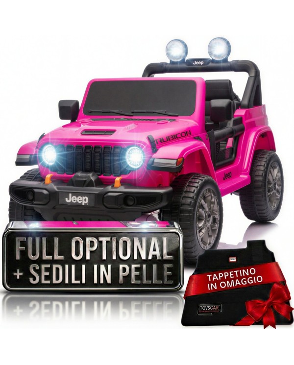 Auto Macchina Elettrica NEW Jeep Wrangler Rubicon 12V per Bambini porte apribili Con telecomando Full accessori Tappetini Rosa
