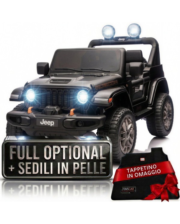 Auto Macchina Elettrica NEW Jeep Wrangler Rubicon 12V per Bambini porte apribili Con telecomando Full accessori Tappetini Nera
