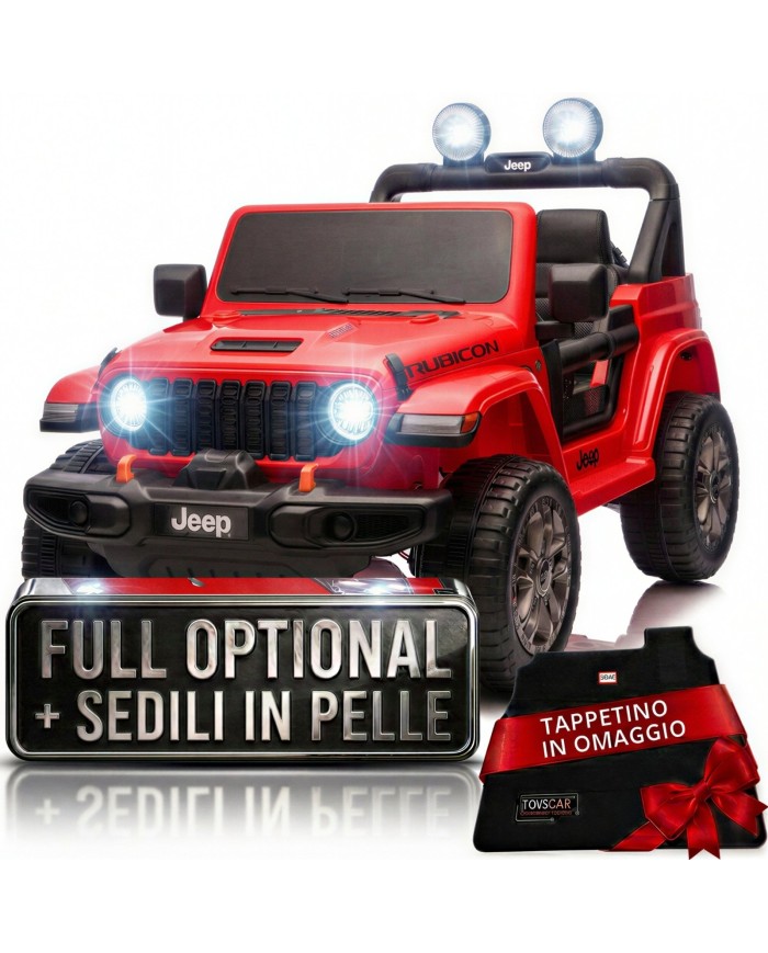 Auto Macchina Elettrica NEW Jeep Wrangler Rubicon 12V per Bambini porte apribili Con telecomando Full accessori Tappetini Rossa