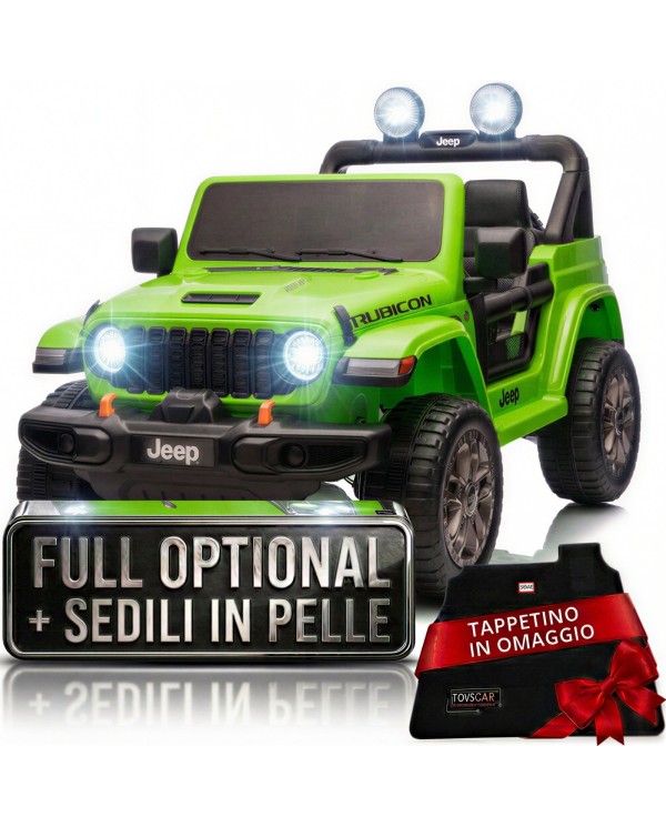 Auto Macchina Elettrica NEW Jeep Wrangler Rubicon 12V per Bambini porte apribili Con telecomando Full accessori Tappetini Verde