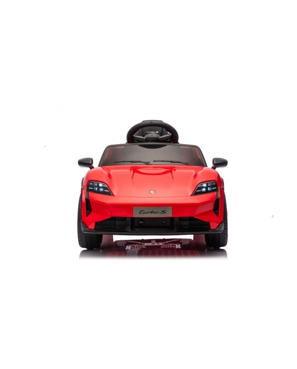 Auto Elettrica Bambini 12V Porsche Taycan Turbo S con Telecomando Porte Apribili, Bluetooth Luci LED e Tappetini Rossa