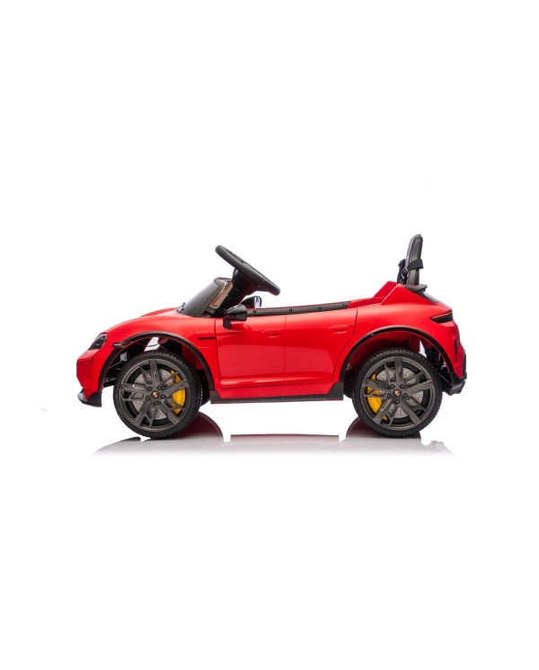Auto Elettrica Bambini 12V Porsche Taycan Turbo S con Telecomando Porte Apribili, Bluetooth Luci LED e Tappetini Rossa