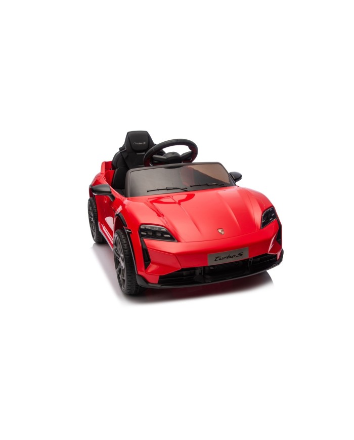 Auto Elettrica Bambini 12V Porsche Taycan Turbo S con Telecomando Porte Apribili, Bluetooth Luci LED e Tappetini Rossa