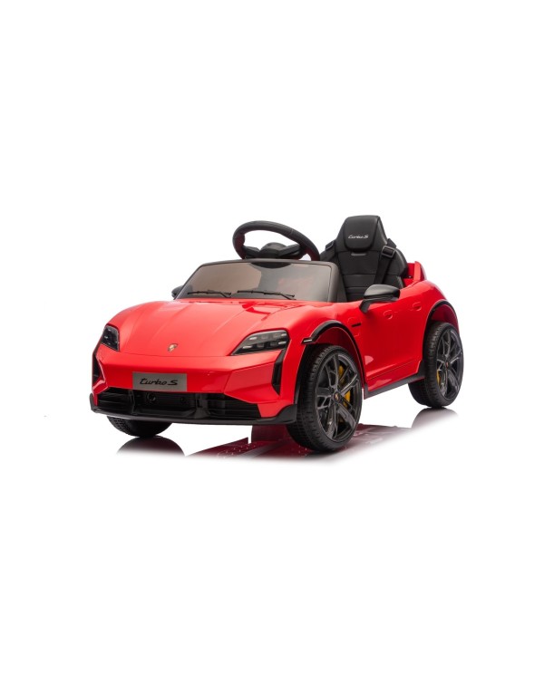 Auto Elettrica Bambini 12V Porsche Taycan Turbo S con Telecomando Porte Apribili, Bluetooth Luci LED e Tappetini Rossa