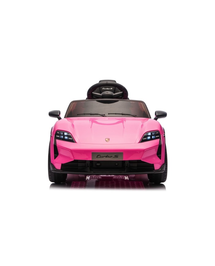 Auto Elettrica Bambini 12V Porsche Taycan Turbo S con Telecomando Porte Apribili, Bluetooth Luci LED e Tappetini Rosa