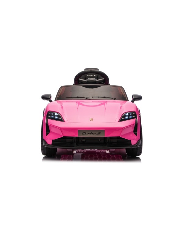 Auto Elettrica Bambini 12V Porsche Taycan Turbo S con Telecomando Porte Apribili, Bluetooth Luci LED e Tappetini Rosa