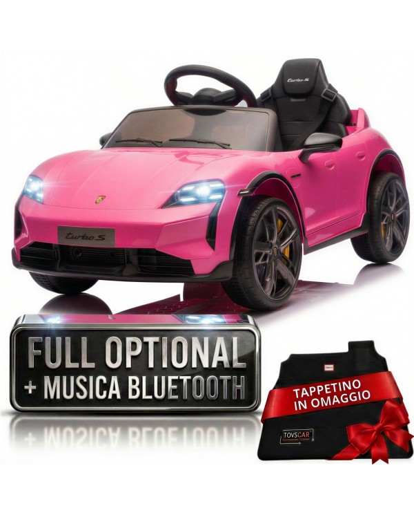 Auto Elettrica Bambini 12V Porsche Taycan Turbo S con Telecomando Porte Apribili, Bluetooth Luci LED e Tappetini Rosa