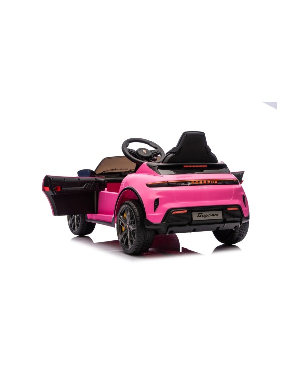 Auto Elettrica Bambini 12V Porsche Taycan Turbo S con Telecomando Porte Apribili, Bluetooth Luci LED e Tappetini Rosa