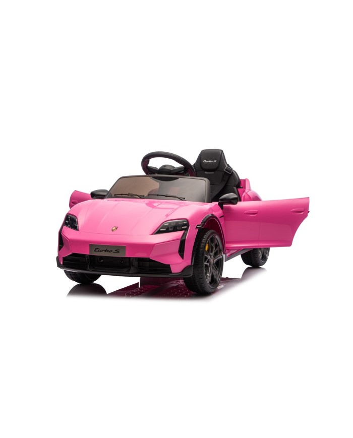 Auto Elettrica Bambini 12V Porsche Taycan Turbo S con Telecomando Porte Apribili, Bluetooth Luci LED e Tappetini Rosa