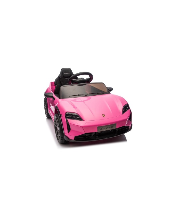 Auto Elettrica Bambini 12V Porsche Taycan Turbo S con Telecomando Porte Apribili, Bluetooth Luci LED e Tappetini Rosa