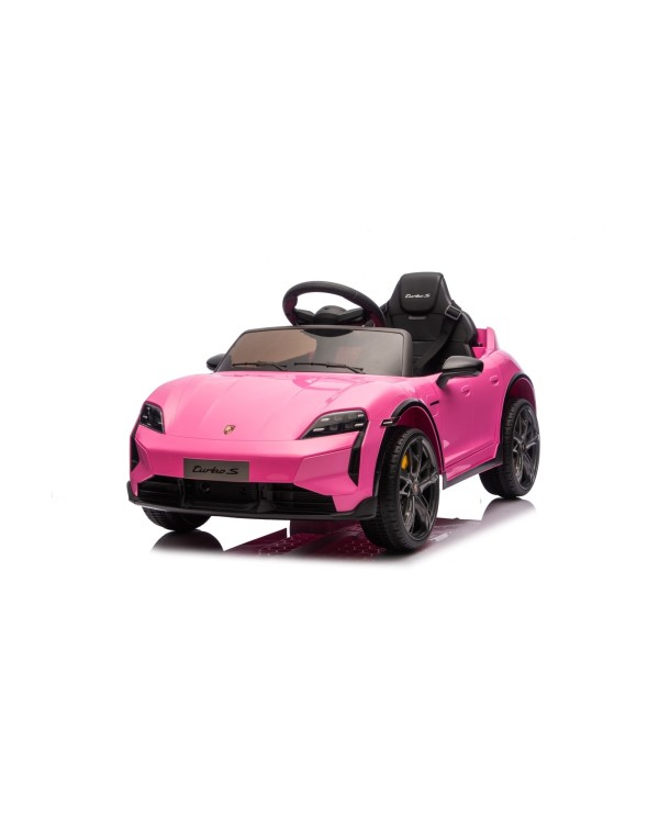 Auto Elettrica Bambini 12V Porsche Taycan Turbo S con Telecomando Porte Apribili, Bluetooth Luci LED e Tappetini Rosa