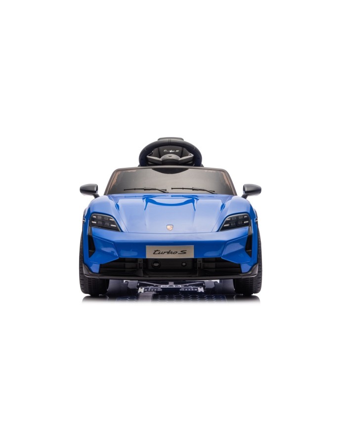 Auto Elettrica Bambini 12V Porsche Taycan Turbo S con Telecomando Porte Apribili, Bluetooth Luci LED e Tappetini Blu