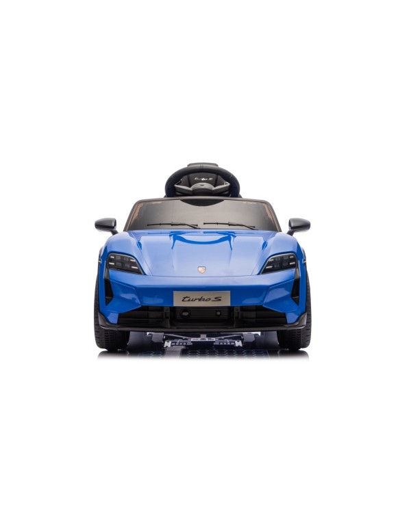 Auto Elettrica Bambini 12V Porsche Taycan Turbo S con Telecomando Porte Apribili, Bluetooth Luci LED e Tappetini Blu