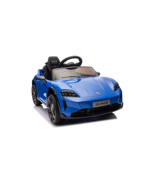 Auto Elettrica Bambini 12V Porsche Taycan Turbo S con Telecomando Porte Apribili, Bluetooth Luci LED e Tappetini Blu
