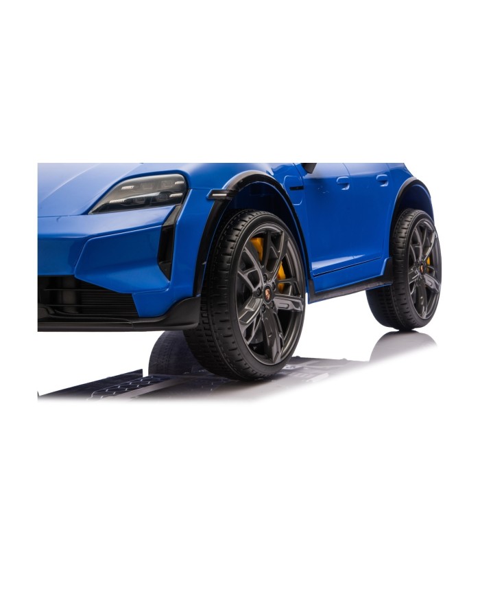 Auto Elettrica Bambini 12V Porsche Taycan Turbo S con Telecomando Porte Apribili, Bluetooth Luci LED e Tappetini Blu