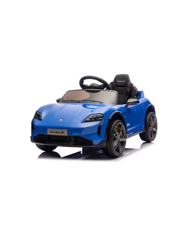 Auto Elettrica Bambini 12V Porsche Taycan Turbo S con Telecomando Porte Apribili, Bluetooth Luci LED e Tappetini Blu