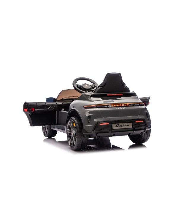 Auto Elettrica Bambini 12V Porsche Taycan Turbo S con Telecomando Porte Apribili, Bluetooth Luci LED e Tappetini Nera