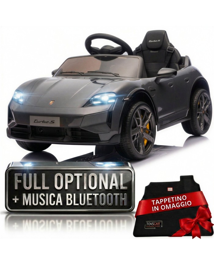 Auto Elettrica Bambini 12V Porsche Taycan Turbo S con Telecomando Porte Apribili, Bluetooth Luci LED e Tappetini Nera