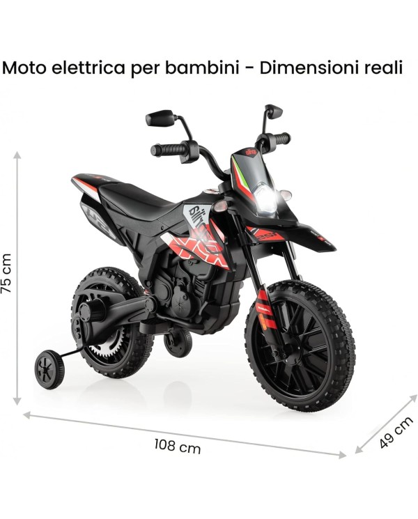 Moto Elettrica Bambini Aprilia RX 12V Cross SEDILI IN PELLE Luci Led BLUETOOTH Sospensioni A Molla Rosso|Toys Car