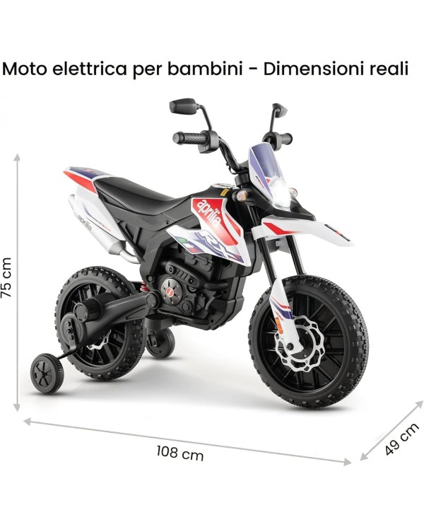 Moto Elettrica Bambini Aprilia RX 12V Cross SEDILI IN PELLE Luci Led BLUETOOTH Sospensioni A Molla|Toys Car