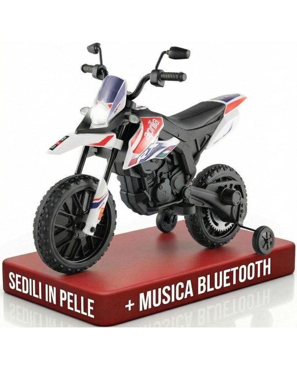 Moto Elettrica Bambini Aprilia RX 12V Cross SEDILI IN PELLE Luci Led BLUETOOTH Sospensioni A Molla|Toys Car