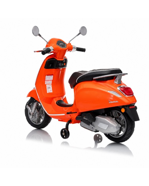 Moto Elettrica Vespa Primavera Elettrica per Bambini 12V Licenza Ufficiale Piaggio Sedile Pelle Luci LED suono Clacson Arancione|Toys Car