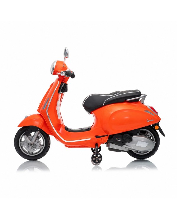 Moto Elettrica Vespa Primavera Elettrica per Bambini 12V Licenza Ufficiale Piaggio Sedile Pelle Luci LED suono Clacson Arancione|Toys Car