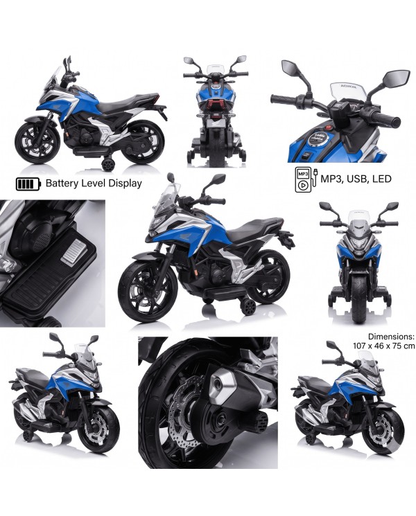 Moto Elettrica per Bambini Honda NC750X 12V Con Luci LED, MP3, USB e Avvio One-Click 3-6 Anni Blue|Toys Car