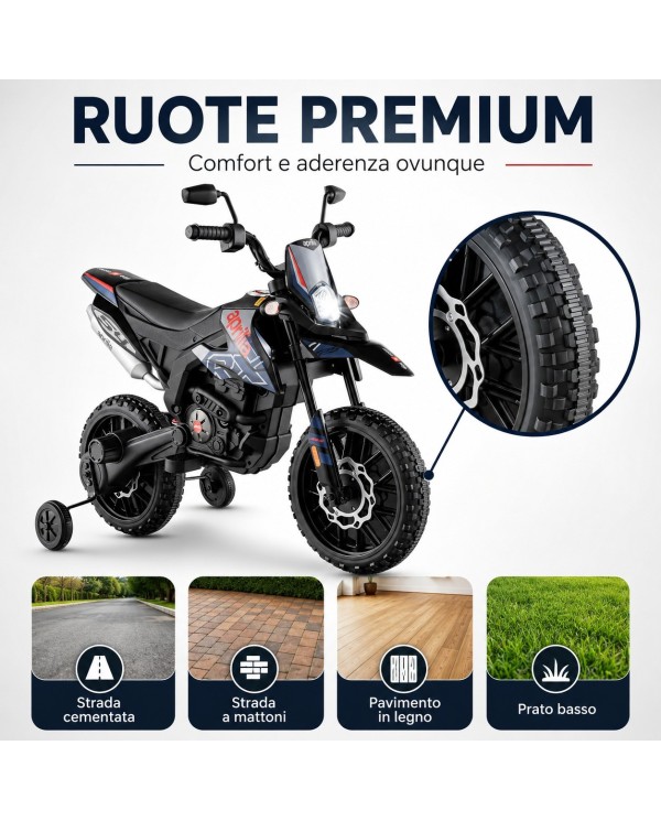 Moto Elettrica Bambini Aprilia RX 12V Cross SEDILI IN PELLE Luci Led BLUETOOTH Sospensioni A Molla Blue|Toys Car