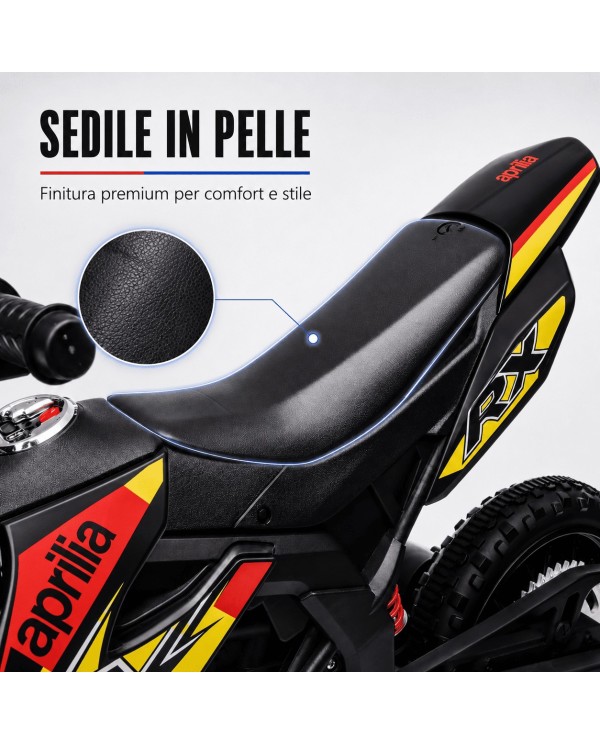 Moto Elettrica Bambini Aprilia RX 12V Cross SEDILI IN PELLE Luci Led BLUETOOTH Sospensioni A Molla Giallo|Toys Car
