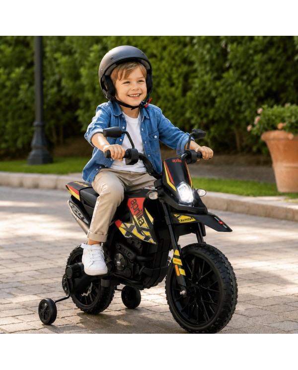 Moto Elettrica Bambini Aprilia RX 12V Cross SEDILI IN PELLE Luci Led BLUETOOTH Sospensioni A Molla Giallo|Toys Car