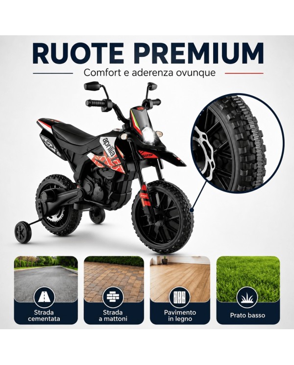 Moto Elettrica Bambini Aprilia RX 12V Cross SEDILI IN PELLE Luci Led BLUETOOTH Sospensioni A Molla Rosso|Toys Car
