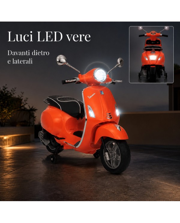 Moto Elettrica Vespa Primavera Elettrica per Bambini 12V Licenza Ufficiale Piaggio Sedile Pelle Luci LED suono Clacson Arancione|Toys Car