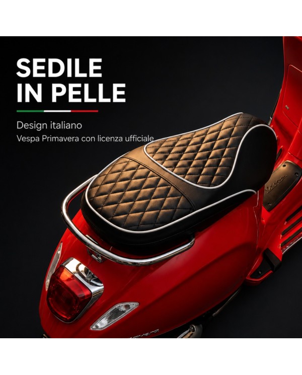 Moto Elettrica Vespa Primavera Elettrica per Bambini 12V Licenza Ufficiale Piaggio Sedile Pelle Luci LED suono Clacson Rosso|Toys Car