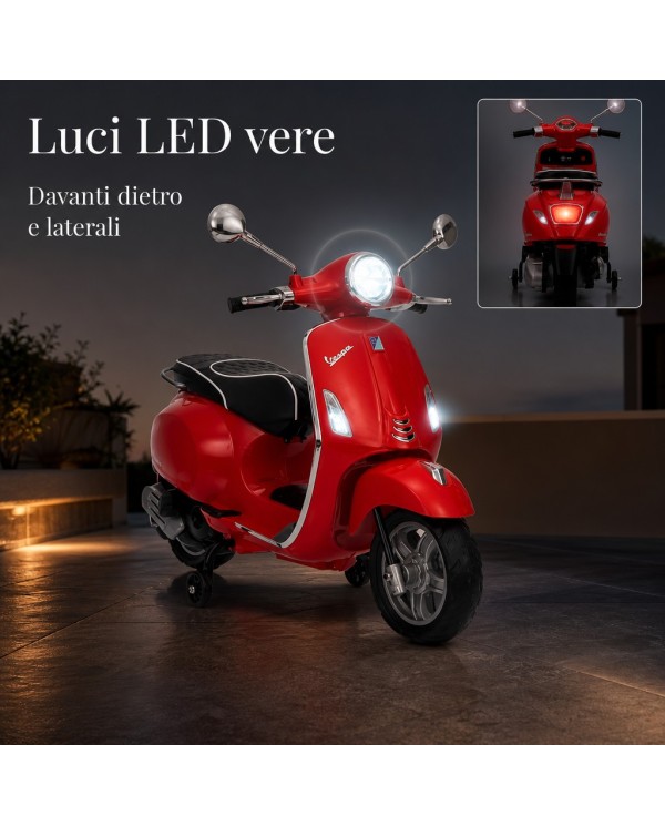 Moto Elettrica Vespa Primavera Elettrica per Bambini 12V Licenza Ufficiale Piaggio Sedile Pelle Luci LED suono Clacson Rosso|Toys Car