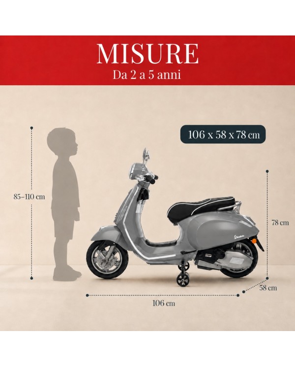 Moto Elettrica Vespa Primavera Elettrica per Bambini 12V Licenza Ufficiale Piaggio Sedile Pelle Luci LED suono Clacson Grigio|Toys Car