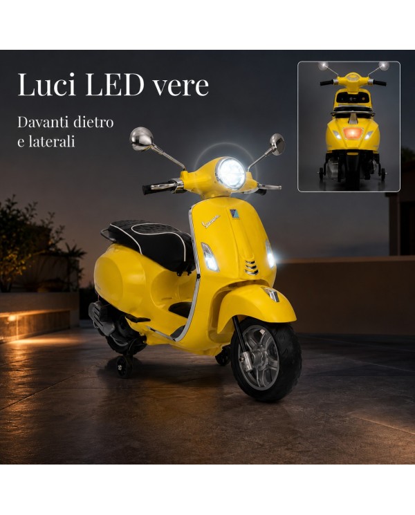 Moto Elettrica Vespa Primavera Elettrica per Bambini 12V Licenza Ufficiale Piaggio Sedile Pelle Luci LED suono Clacson Giallo|Toys Car