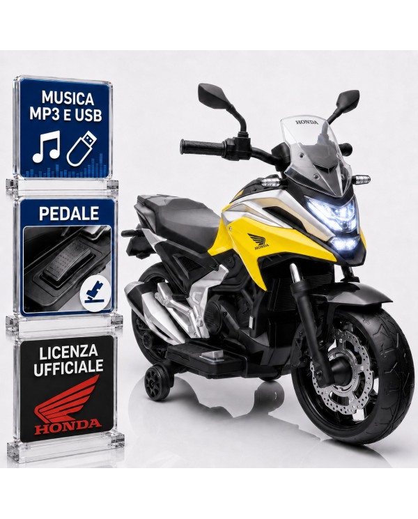 Moto Elettrica per Bambini Honda NC750X 12V Con Luci LED, MP3, USB e Avvio One-Click 3-6 Anni Giallo|Toys Car