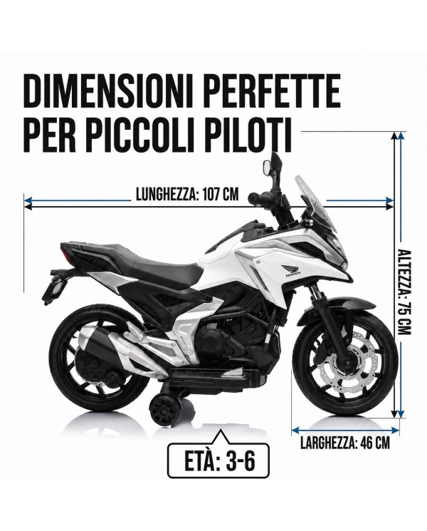 Moto Elettrica per Bambini Honda NC750X 12V Con Luci LED, MP3, USB e Avvio One-Click 3-6 Anni|Toys Car