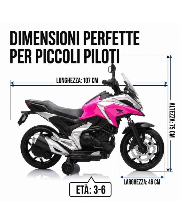 Moto Elettrica per Bambini Honda NC750X 12V Con Luci LED, MP3, USB e Avvio One-Click 3-6 Anni Rosa|Toys Car