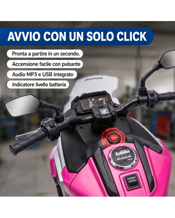 Moto Elettrica per Bambini Honda NC750X 12V Con Luci LED, MP3, USB e Avvio One-Click 3-6 Anni Rosa|Toys Car