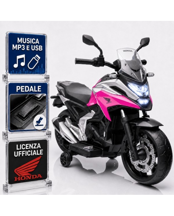 Moto Elettrica per Bambini Honda NC750X 12V Con Luci LED, MP3, USB e Avvio One-Click 3-6 Anni Rosa|Toys Car