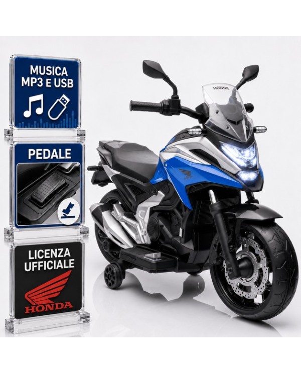 Moto Elettrica per Bambini Honda NC750X 12V Con Luci LED, MP3, USB e Avvio One-Click 3-6 Anni Blue|Toys Car