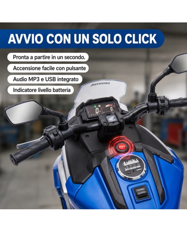 Moto Elettrica per Bambini Honda NC750X 12V Con Luci LED, MP3, USB e Avvio One-Click 3-6 Anni Blue|Toys Car