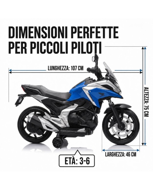 Moto Elettrica per Bambini Honda NC750X 12V Con Luci LED, MP3, USB e Avvio One-Click 3-6 Anni Blue|Toys Car